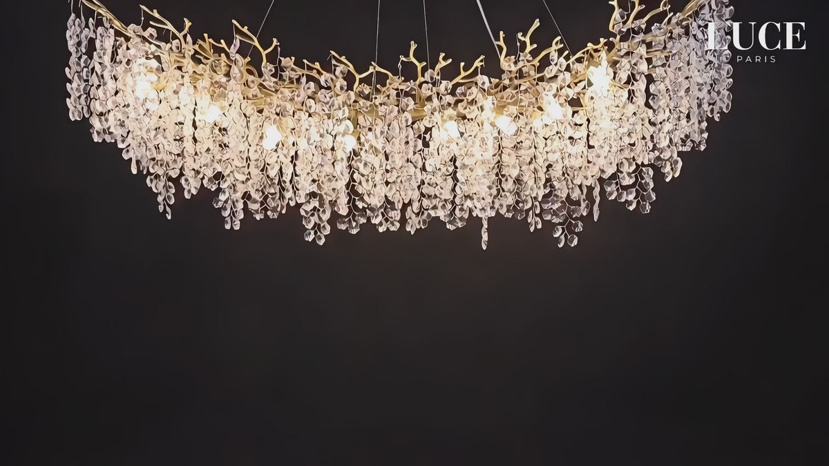 Charger la vidéo : Grand Lustre Salon Moderne en Cristal